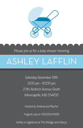 Green Stroller Grey Baby Shower Invitations