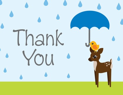 Rain Drops With Yellow Umbrella Thank You Cards