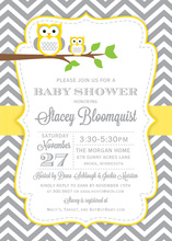 Yellow Owl Chevron Baby Shower Fill-in Invites