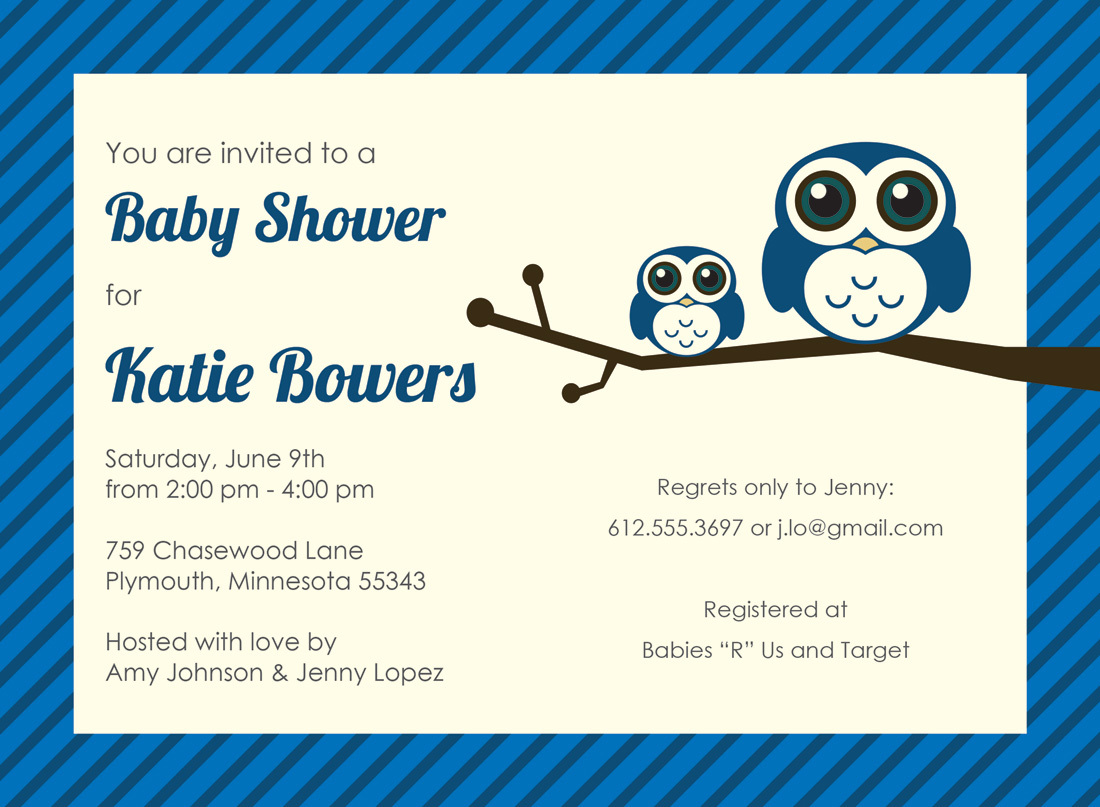 Blue Cute Hoot Baby Shower Invitations