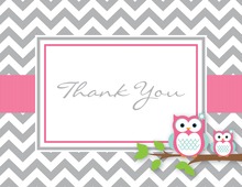 Pink Giraffes Grey Chevron Thank You Cards