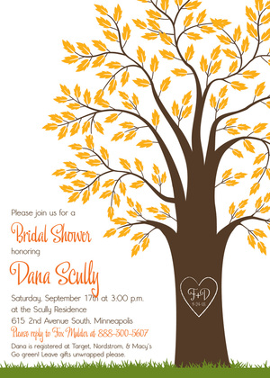 Rich Green Leaves Big Tree Wedding Shower Invitations