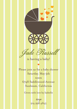 Green Stroller Grey Baby Shower Invitations