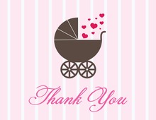 Pink Gray Polka Dot Baby Carriage Thank You Cards