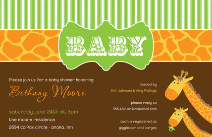 Two Cute Giraffe Girl Baby Shower Invitations