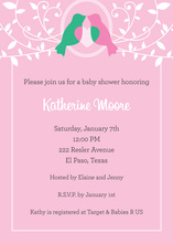 Romantic Loving Birds Pink Baby Shower Invitations