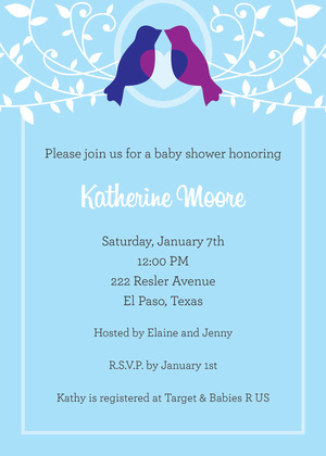 Romantic Loving Birds Pink Baby Shower Invitations