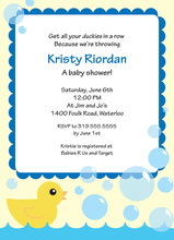 Duck Blue Bubbles Baby Shower Invitations