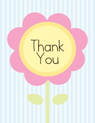 Pink Flower Pink Stripes Thank You Cards