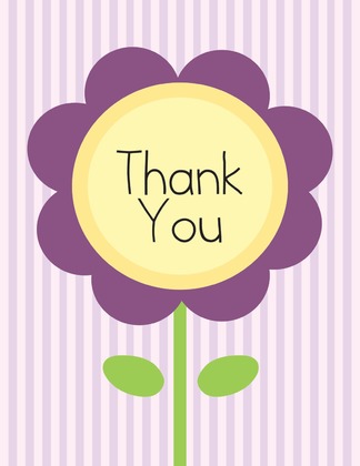Pink Flower Blue Stripes Thank You Cards