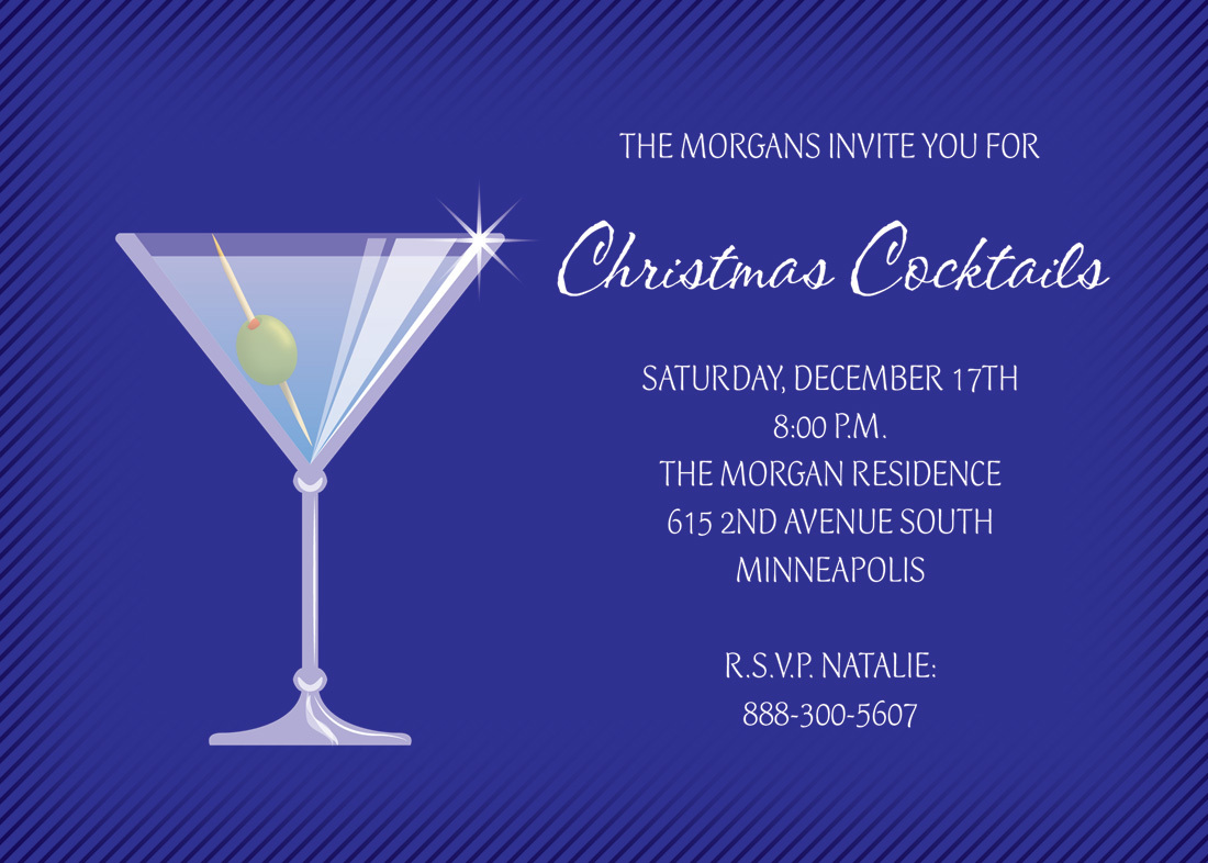 Contemporary Sparkling Martini Medium Blue Invites