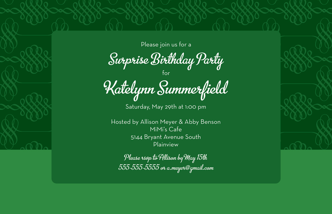 Stylish Flourish Green Pattern Modern Invitations