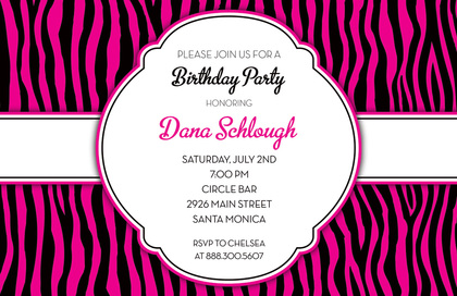 Fairy Purple Zebra Party Shower Invitations