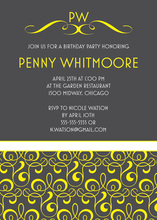 Modern Yellow Filigree Pattern In Charcoal Invitations