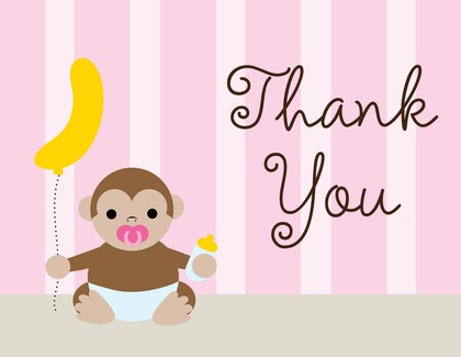 Cute Monkey Blue Pacifier Thank You Cards