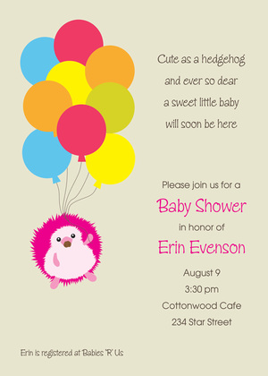 Hedgehog Holding Balloons Invitation