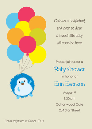 Hedgehog Flying Balloons Invitation