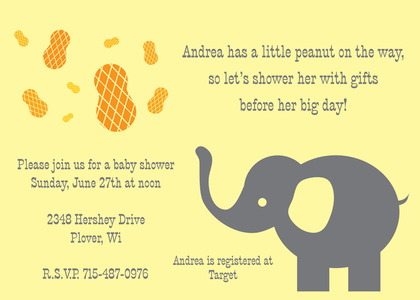 Purple Elephant Peanut Baby Shower Invites