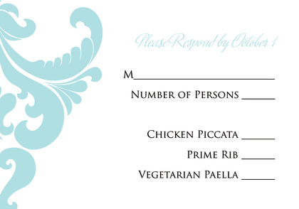 Ornate Aqua Damask RSVP Cards