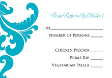 Ornate Aqua Damask RSVP Cards