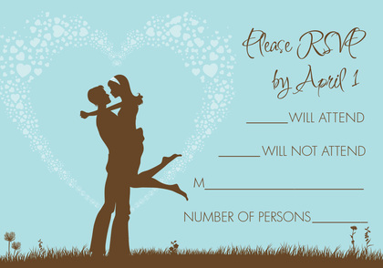 Silhouette Loving Couple In Blue Invitations