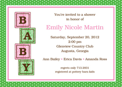 Yellow Green Baby Blocks Invitations