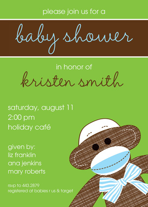 Sweet Sock Monkey Shower Invitations