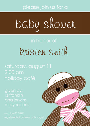 Happy Sock Monkey Shower Invitations