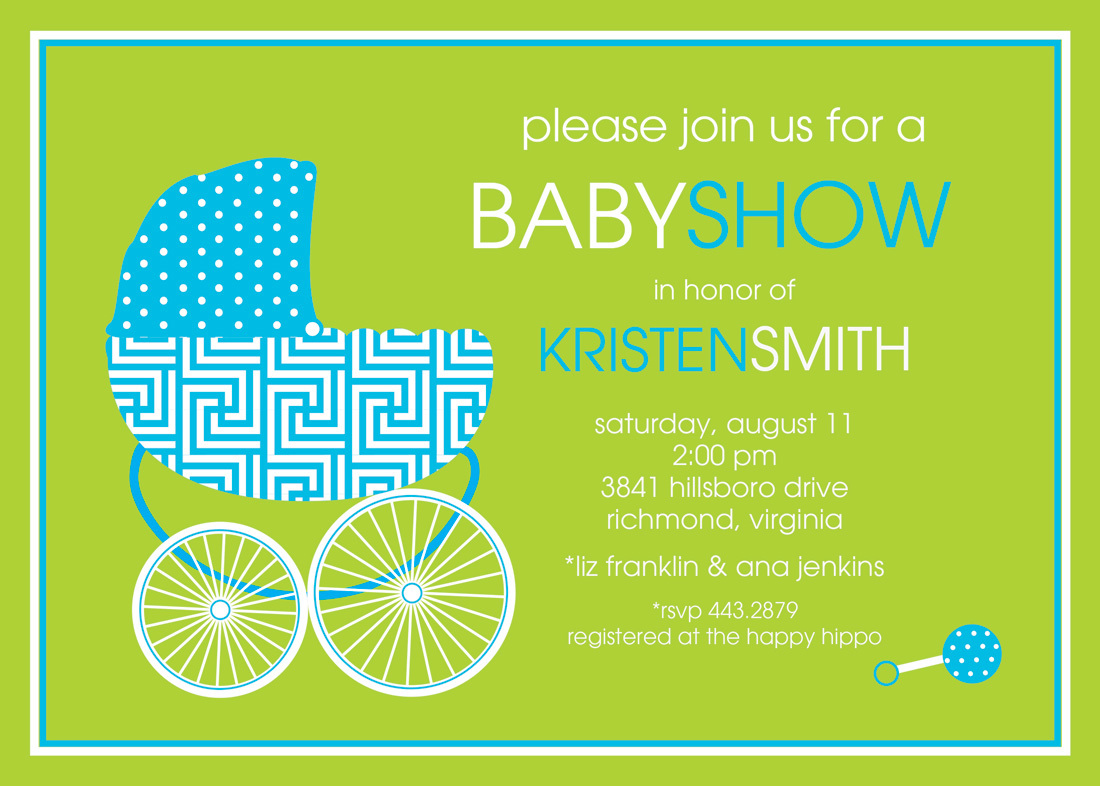 Bright Blue Baby Buggy Invitations