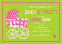 Pink Stroller Scalloped Grey Invitations