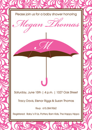 Blue Umbrella Initial Monogram Invitations