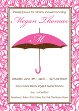 Pink Umbrella Initial Monogram Invitations