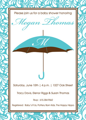 Pink Umbrella Initial Monogram Invitations