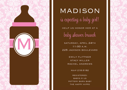 Blue Baby Bottle Initial Shower Invitations