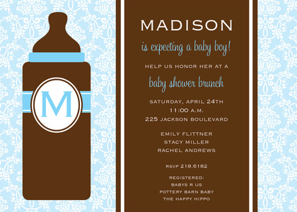 Pink Baby Bottle Initial Shower Invitations