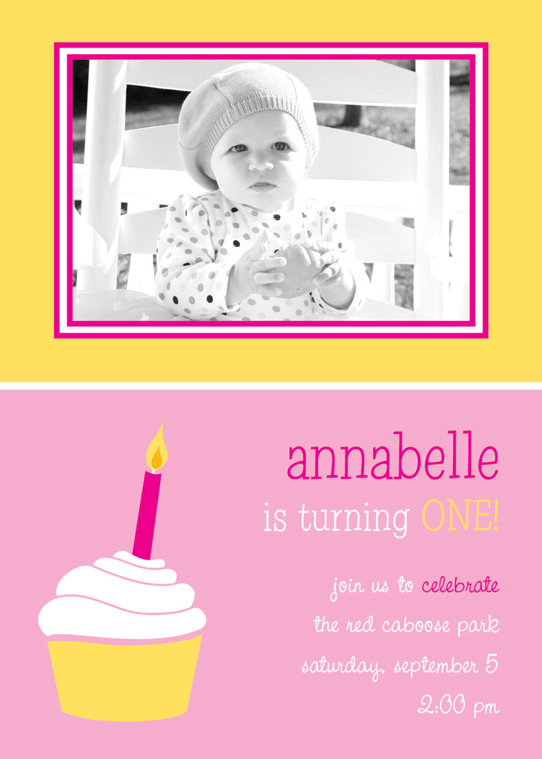 Pink Yellow Cupcake Birthday Photo Cards