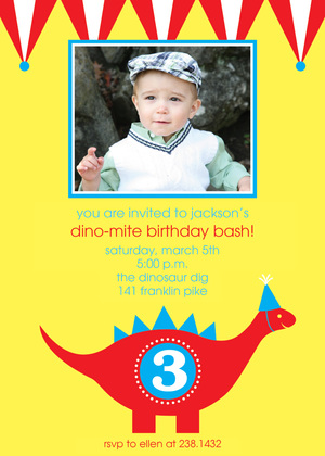 Boy Dino-Mite Birthday Party Invitations