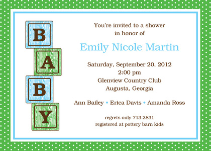 Yellow Green Baby Blocks Invitations