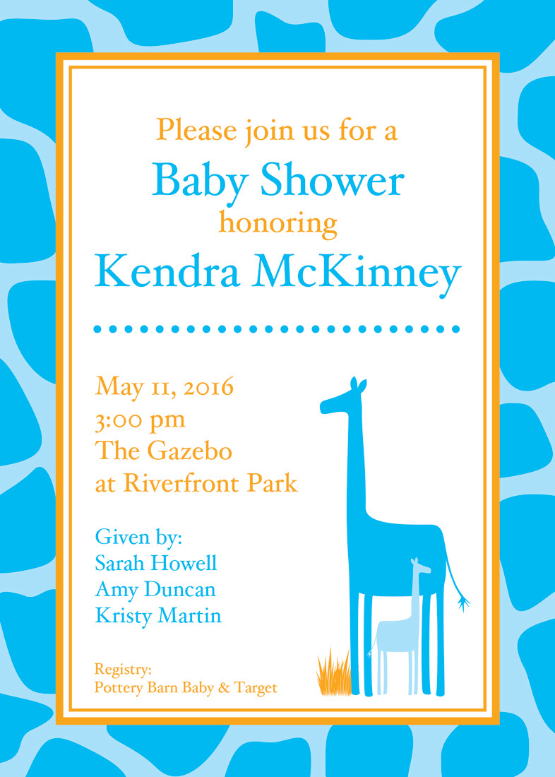 Blue Giraffe Shower Invitations