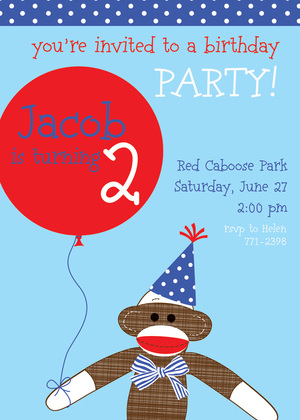 Pink Sock Monkey Party Invitations