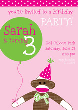 Pink Sock Monkey Party Invitations