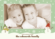 Two Snowmen Running Snowflakes Photo Cards