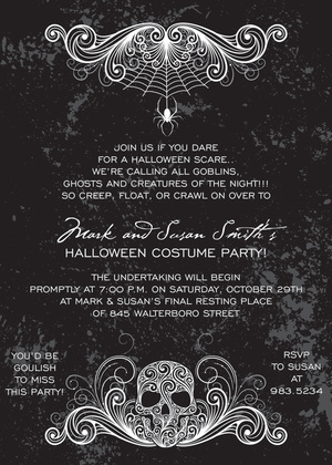 Scary Grey Skull Halloween Invitations