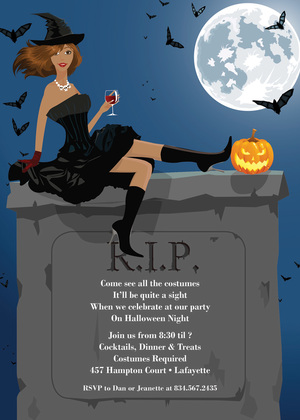 RIP Brunette Halloween Witch Invitation