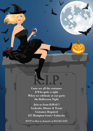 RIP Brunette Halloween Witch Invitation