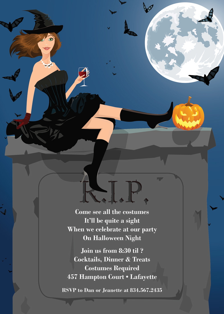 RIP Brunette Halloween Witch Invitation