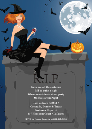 RIP Brunette Halloween Witch Invitation