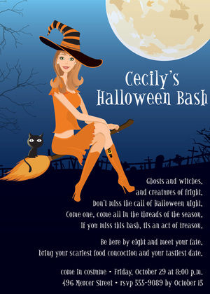 Redhead Halloween Witch Flight Invitation