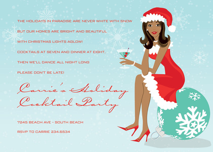 Brunette Holiday Santa Girl Invitations