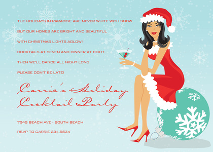 Brunette Holiday Santa Girl Invitations